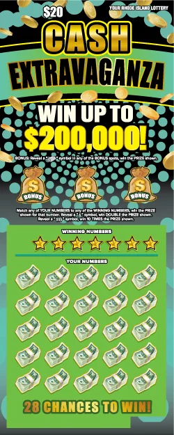 Cash Extravaganza Rhode Island Lottery scratch ticket