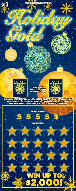 Holiday Gold $10 Rhode Island Lottery scratch ticket