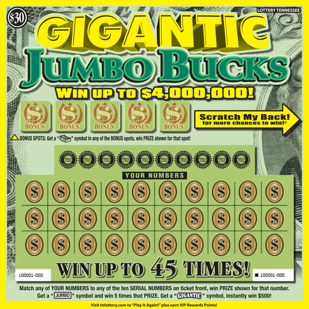 Gigantic Jumbo Bucks scratch-off ticket