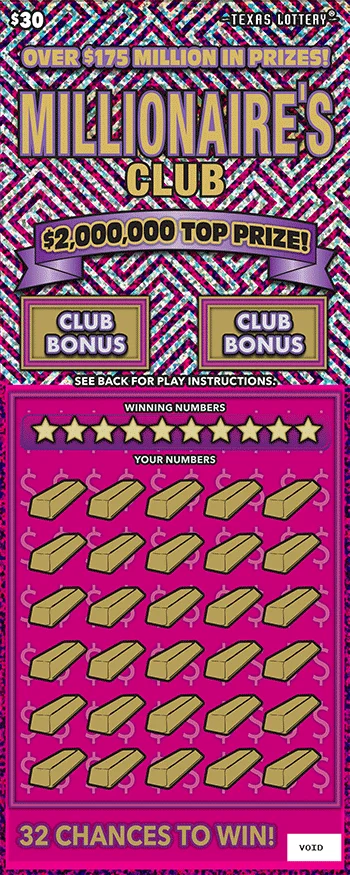 Millionaire's Club $30 Texas Lottery scratch ticket