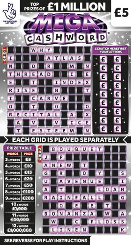 Mega Cashword scratch-off ticket