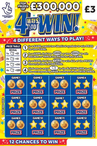 4 Ways To Win scratch-off ticket