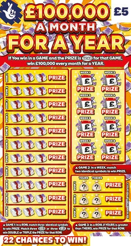 £100,000 A Month For A Year (Game #sc-1499) scratch-off ticket