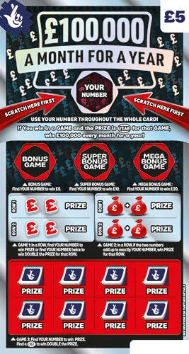 £100,000 A Month For A Year (Game #sc-1502) scratch-off ticket