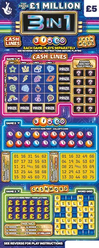 3 in 1 Blue scratch-off ticket