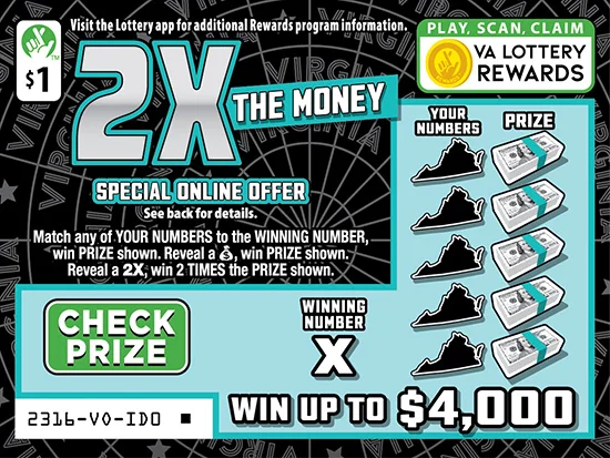 2X The Money (Game #2316) scratch-off ticket