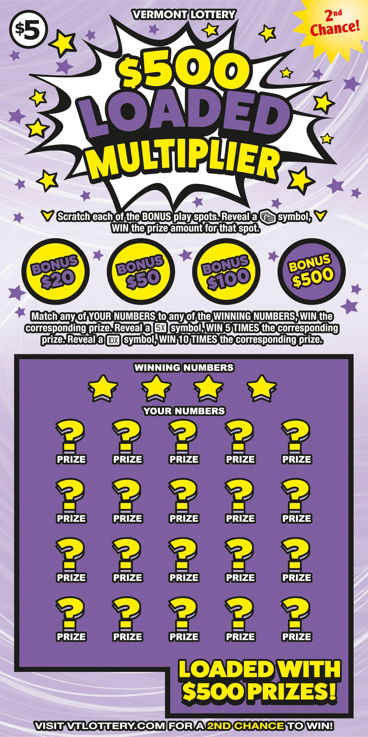 $500 Loaded Multiplier scratch-off ticket