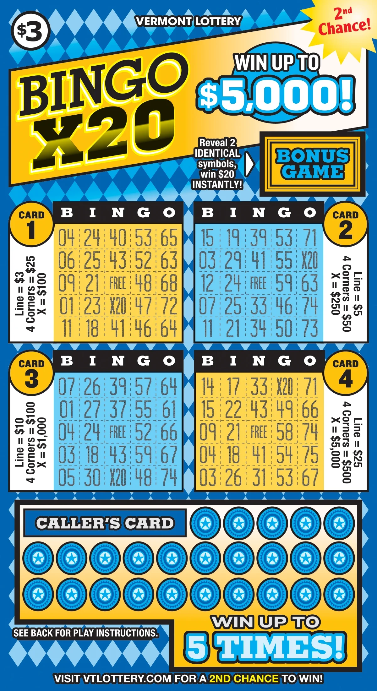 Bingo X20 scratch-off ticket