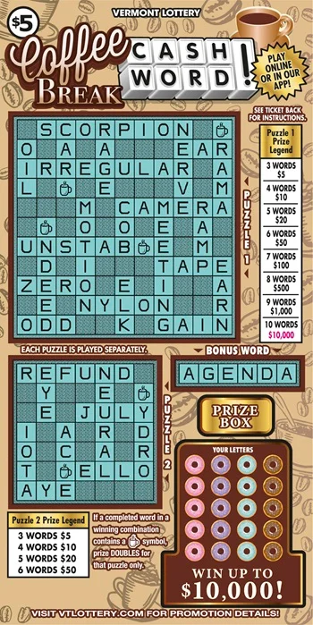 Coffee Break Cashword scratch-off ticket