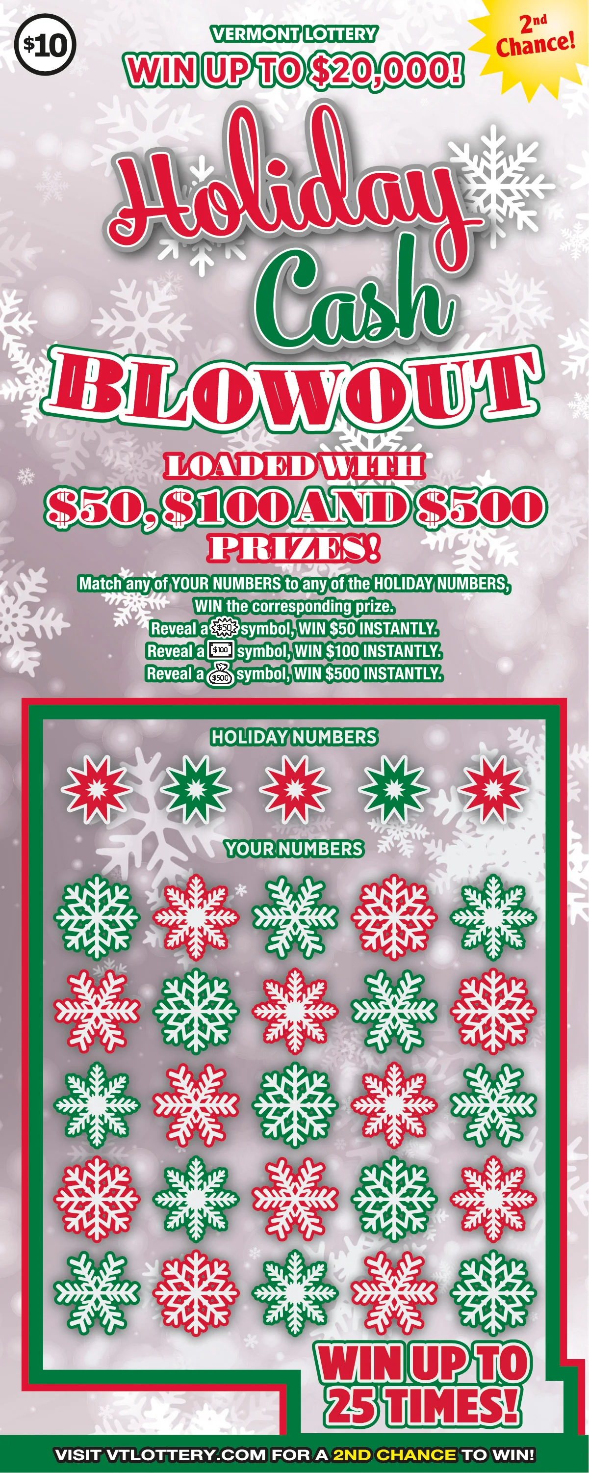 Holiday Cash Blowout scratch-off ticket