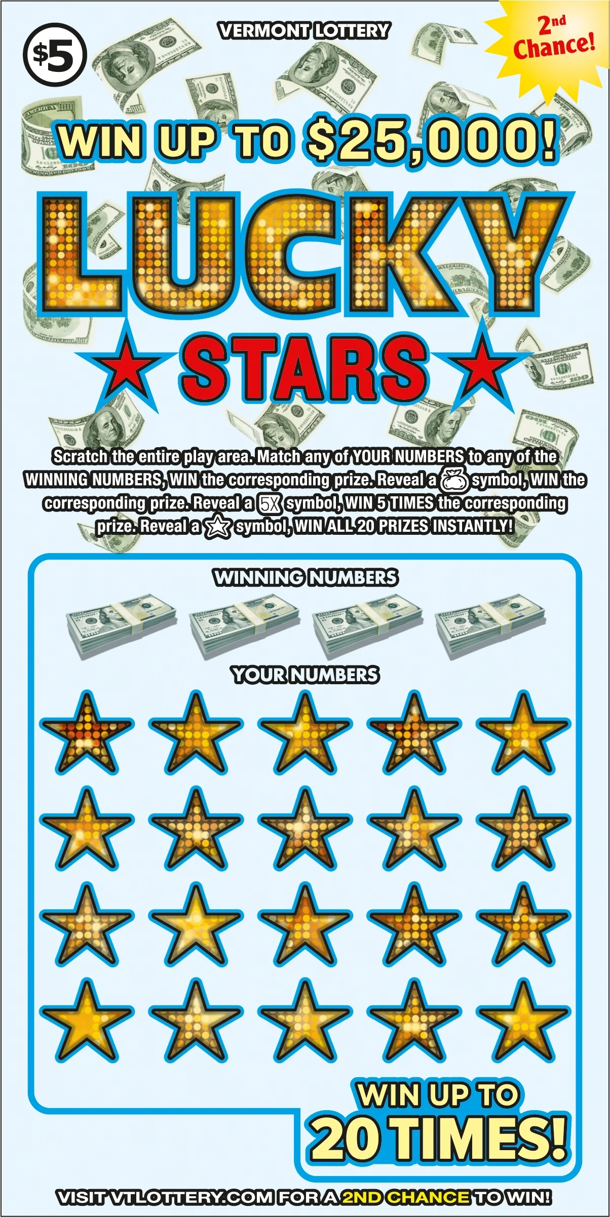 Lucky Stars scratch-off ticket