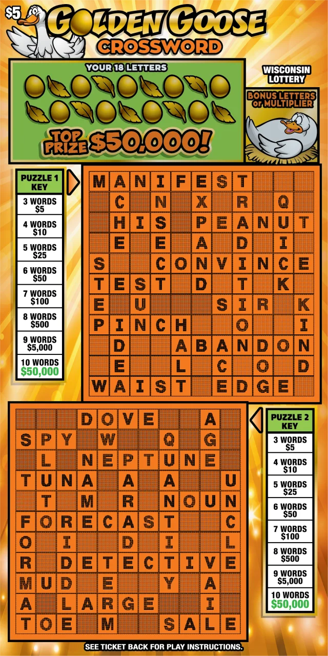 GOLDEN GOOSE CROSSWORD scratch-off ticket