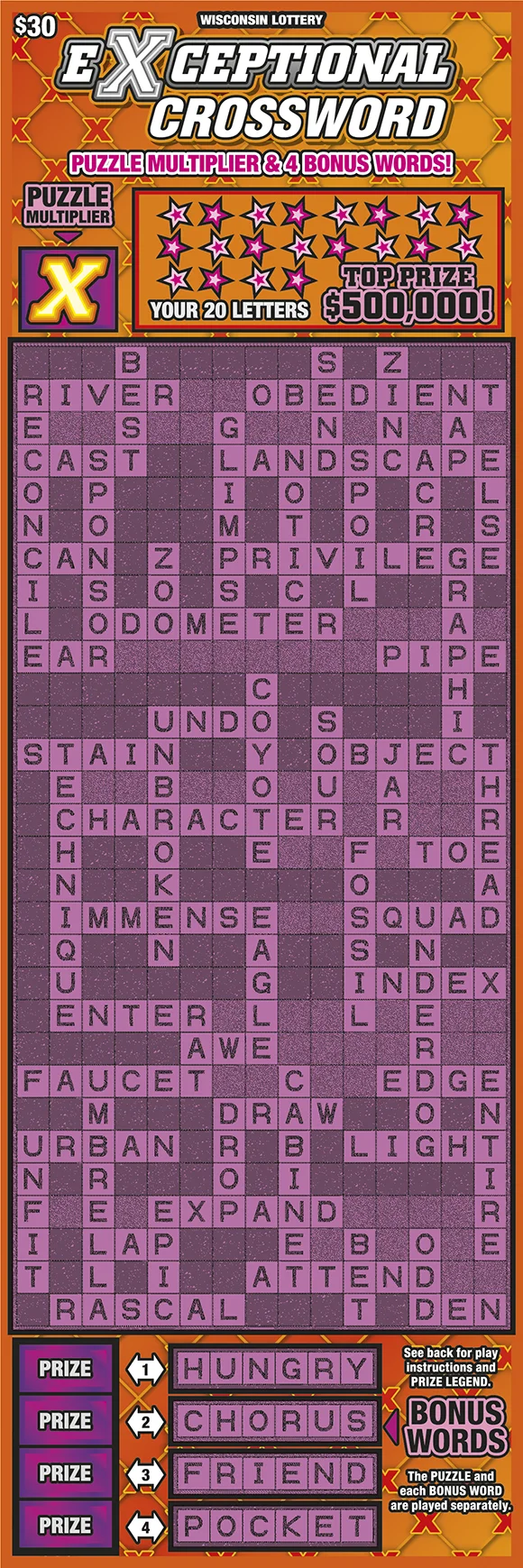 EXCEPTIONAL CROSSWORD scratch-off ticket