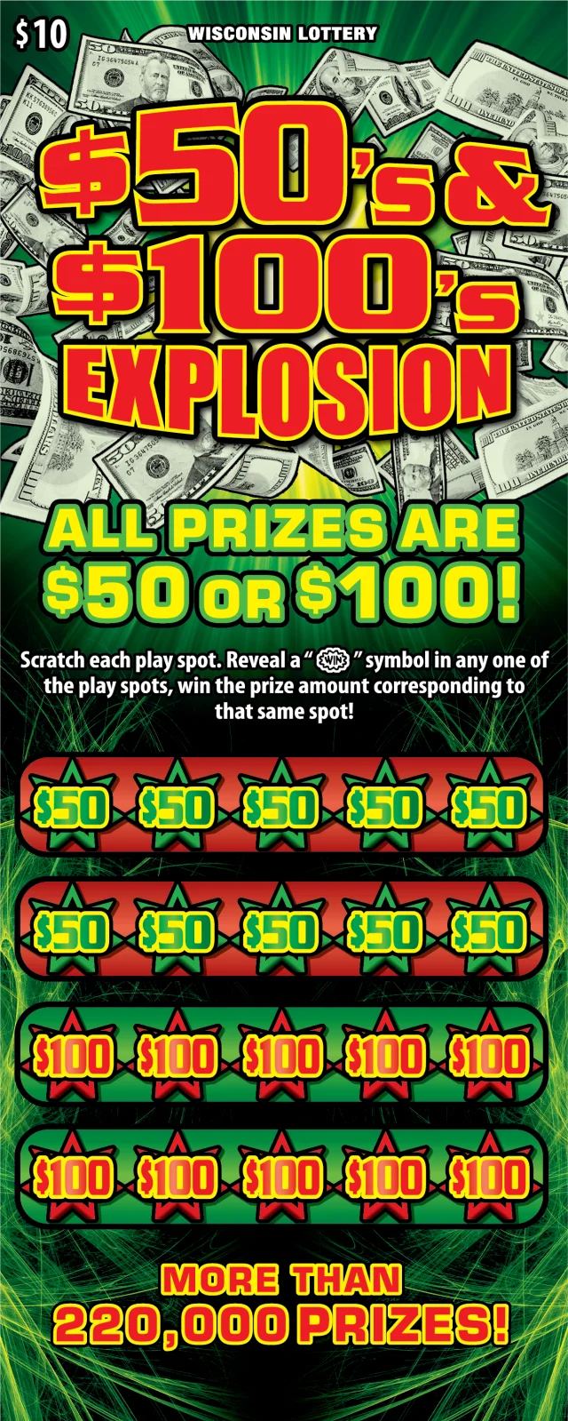 $50S & $100S EXPLOSION scratch-off ticket