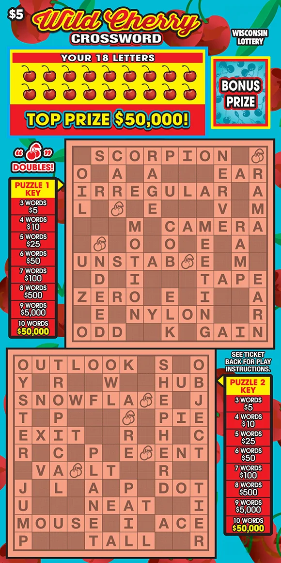 WILD CHERRY CROSSWORD scratch-off ticket