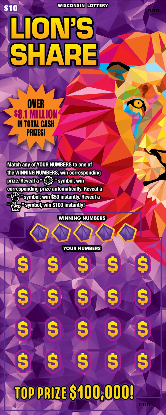 LIONS SHARE scratch-off ticket