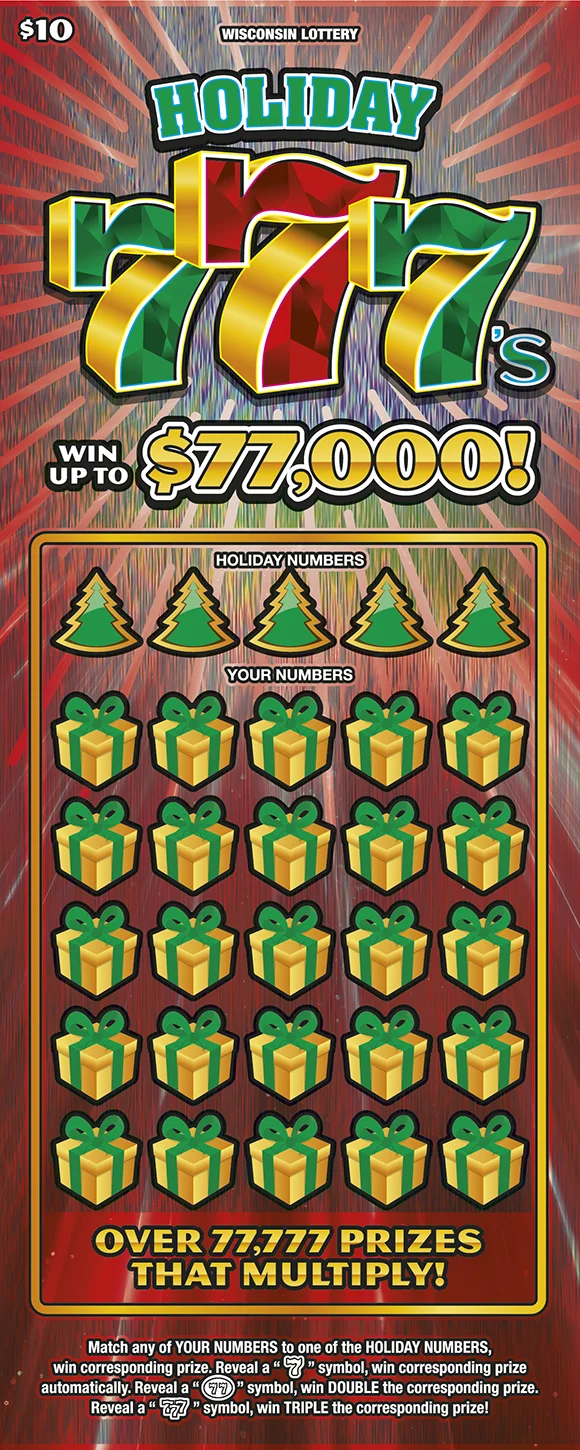 Holiday 777s $10 Wisconsin Lottery scratch-off ticket