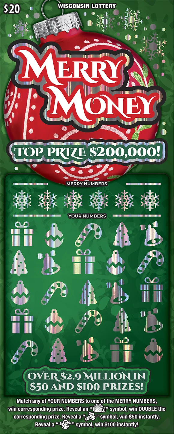 Merry Money $20 Wisconsin Lottery scratch-off ticket
