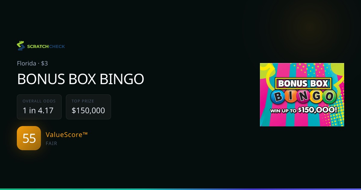 BONUS BOX BINGO (#1617): Florida Scratch-Off Odds & Prizes Remaining
