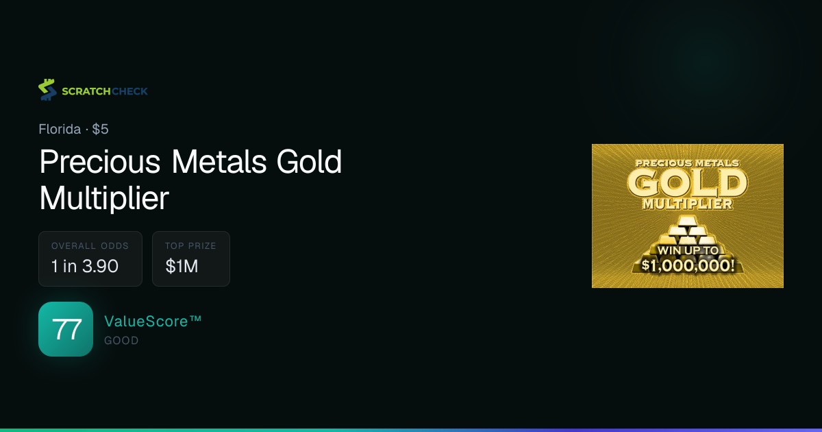 Precious Metals Gold Multiplier - $5 Florida Scratch Off | ScratchCheck