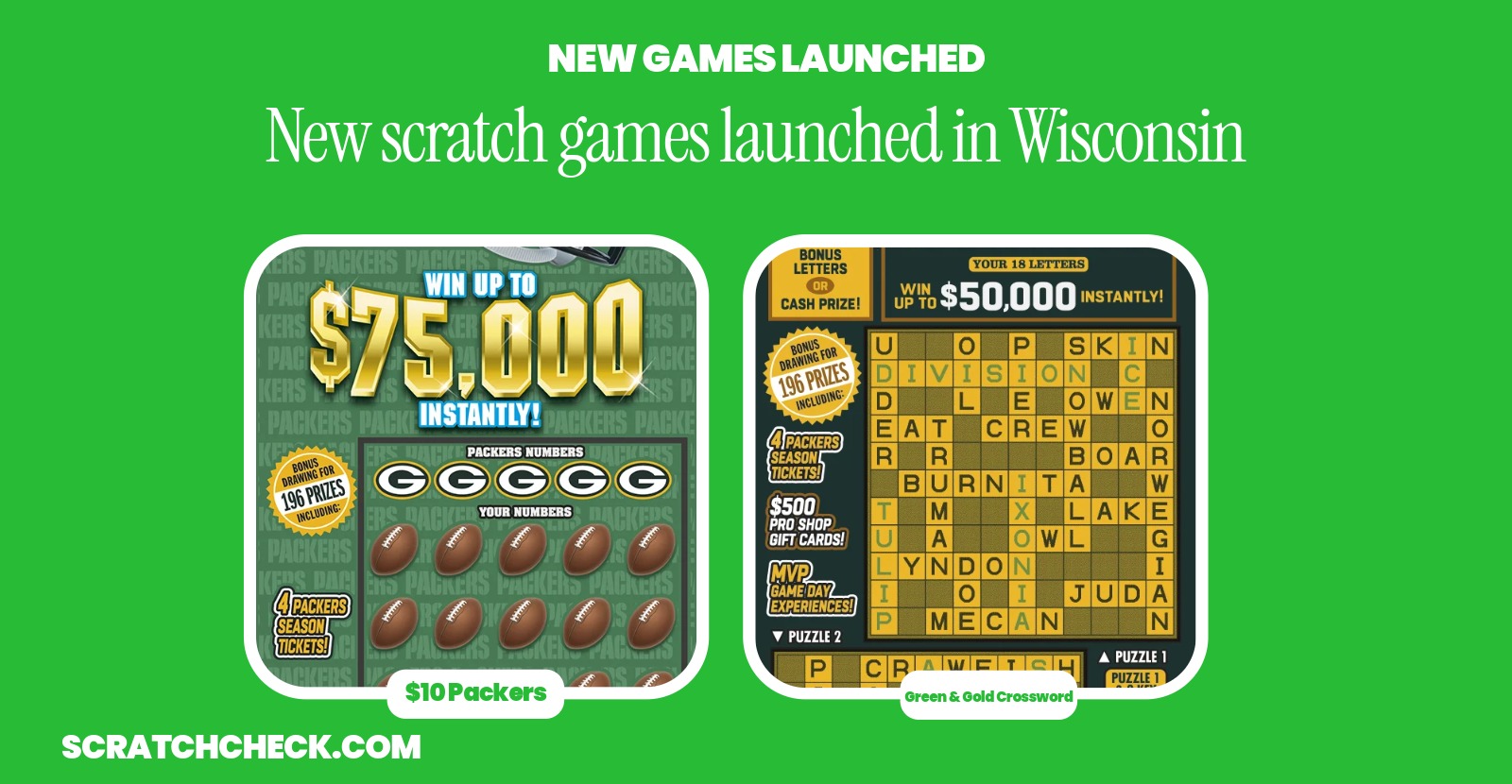 Wisconsin Just Launched 3 New Packers Scratch-Offs, Led by a $10 Game Rated 75