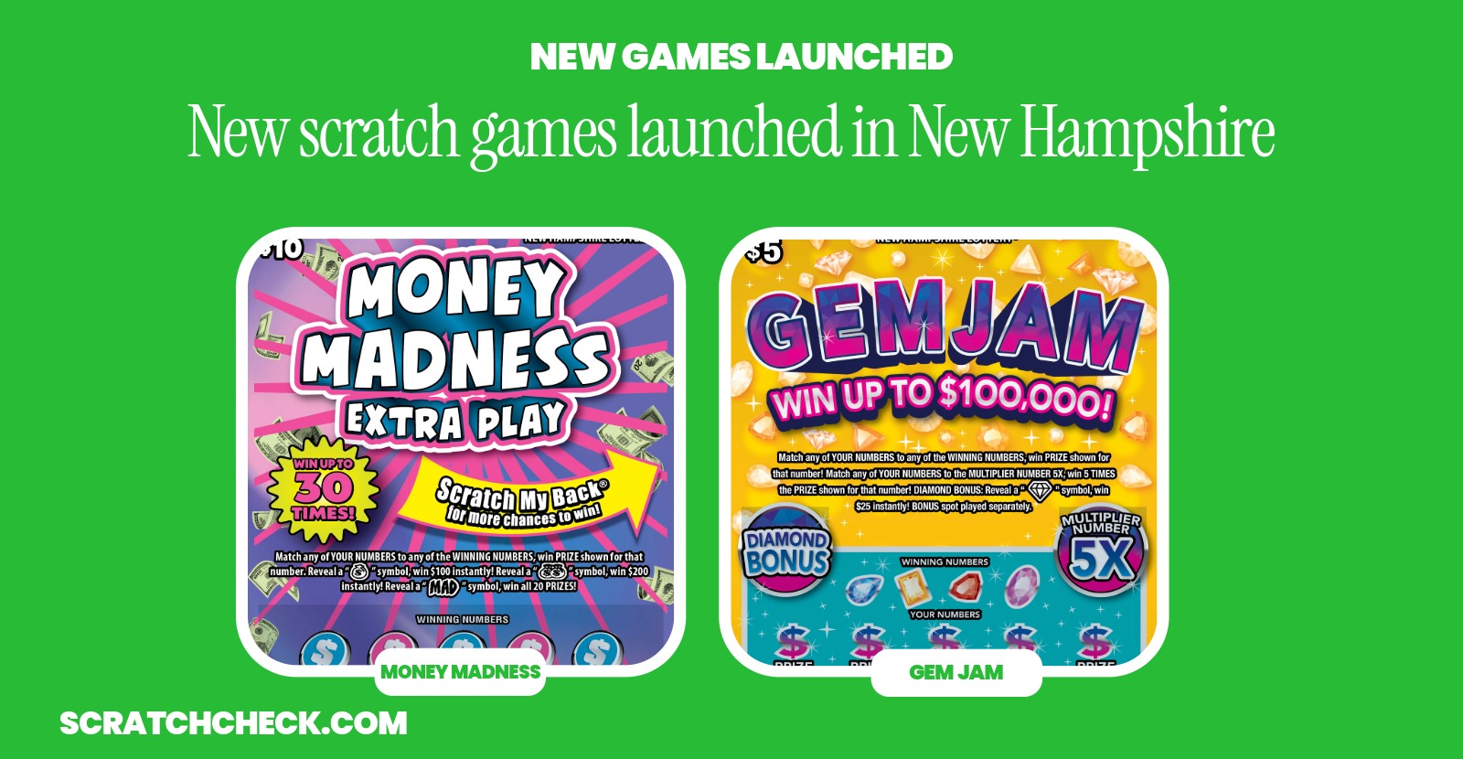New Hampshire Just Launched 3 New Scratch-Offs, Led by a $10 Game Rated 93
