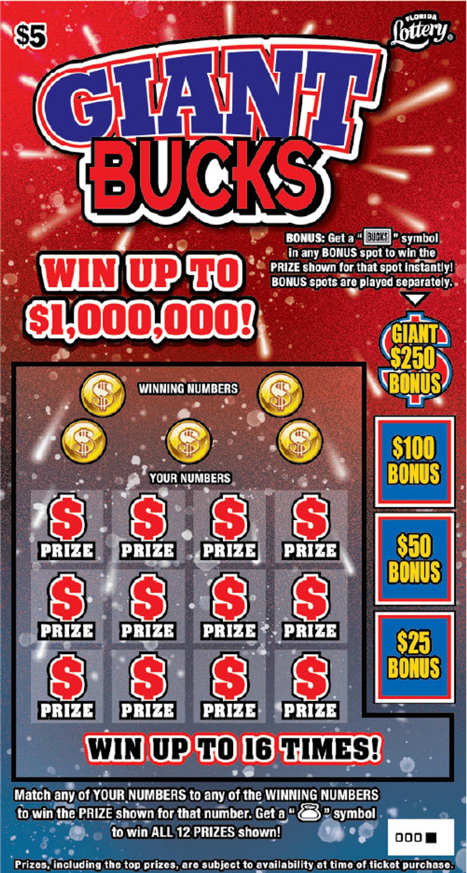 A Florida man won $1 million on a $5 scratch-off sold at BJ's Wholesale Club