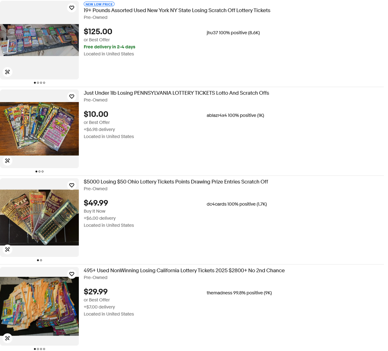 Why are people buying losing lottery tickets on eBay?