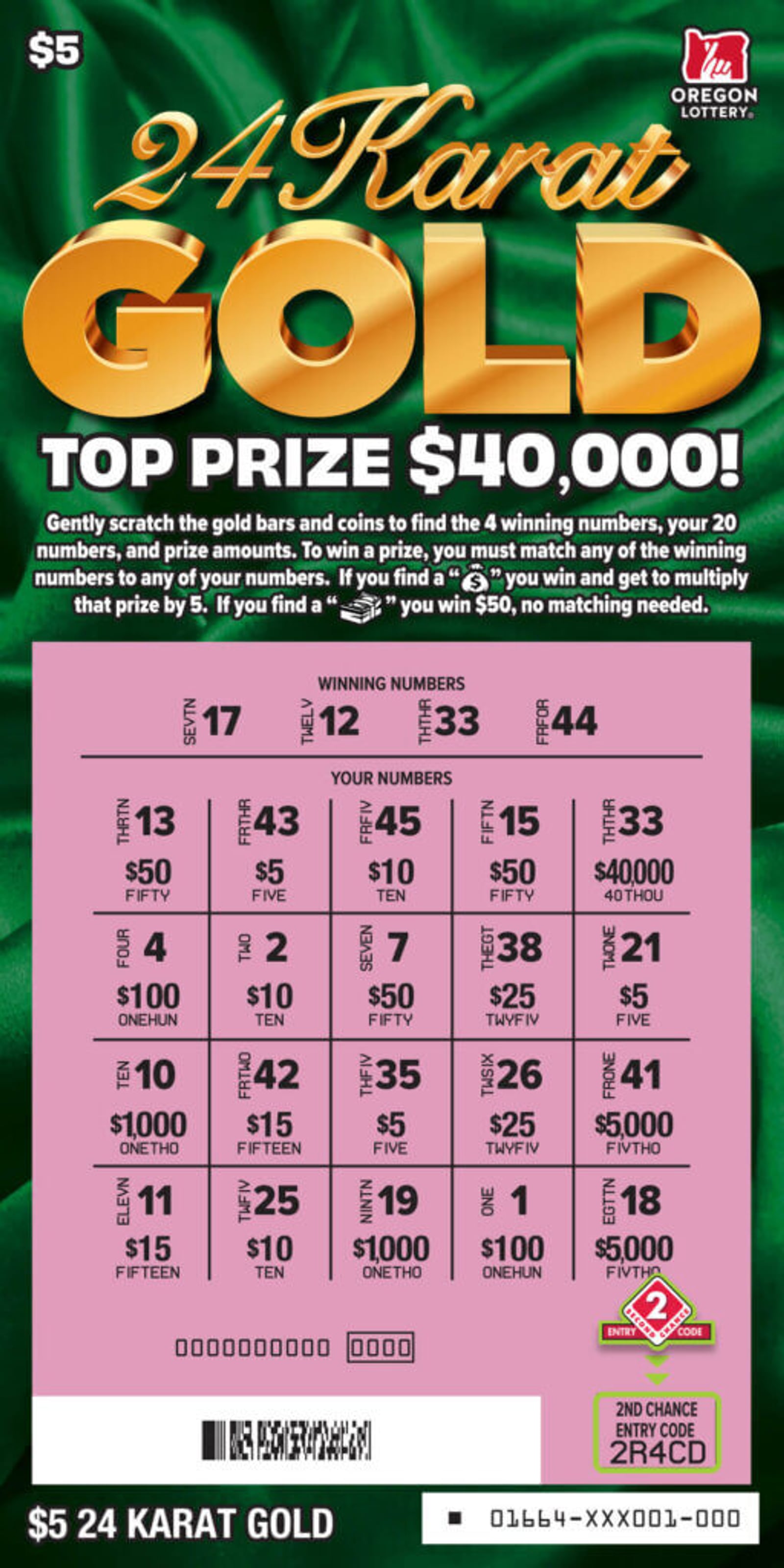 Oregon launched 3 new scratch-offs, and one ranks as the 7th best in the country