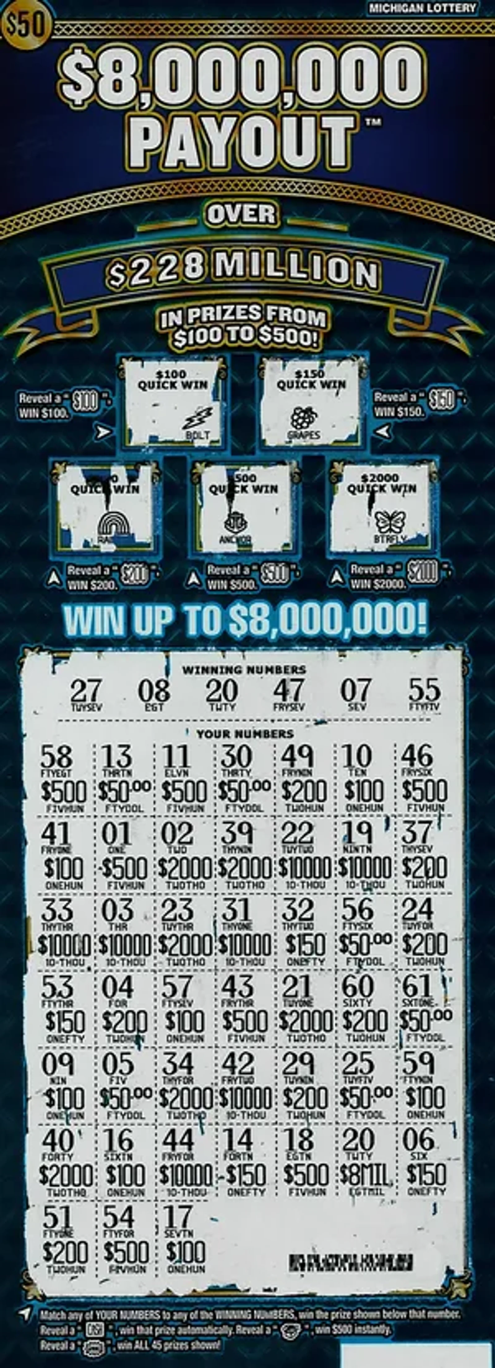 $8,000,000 Payout Michigan scratch-off