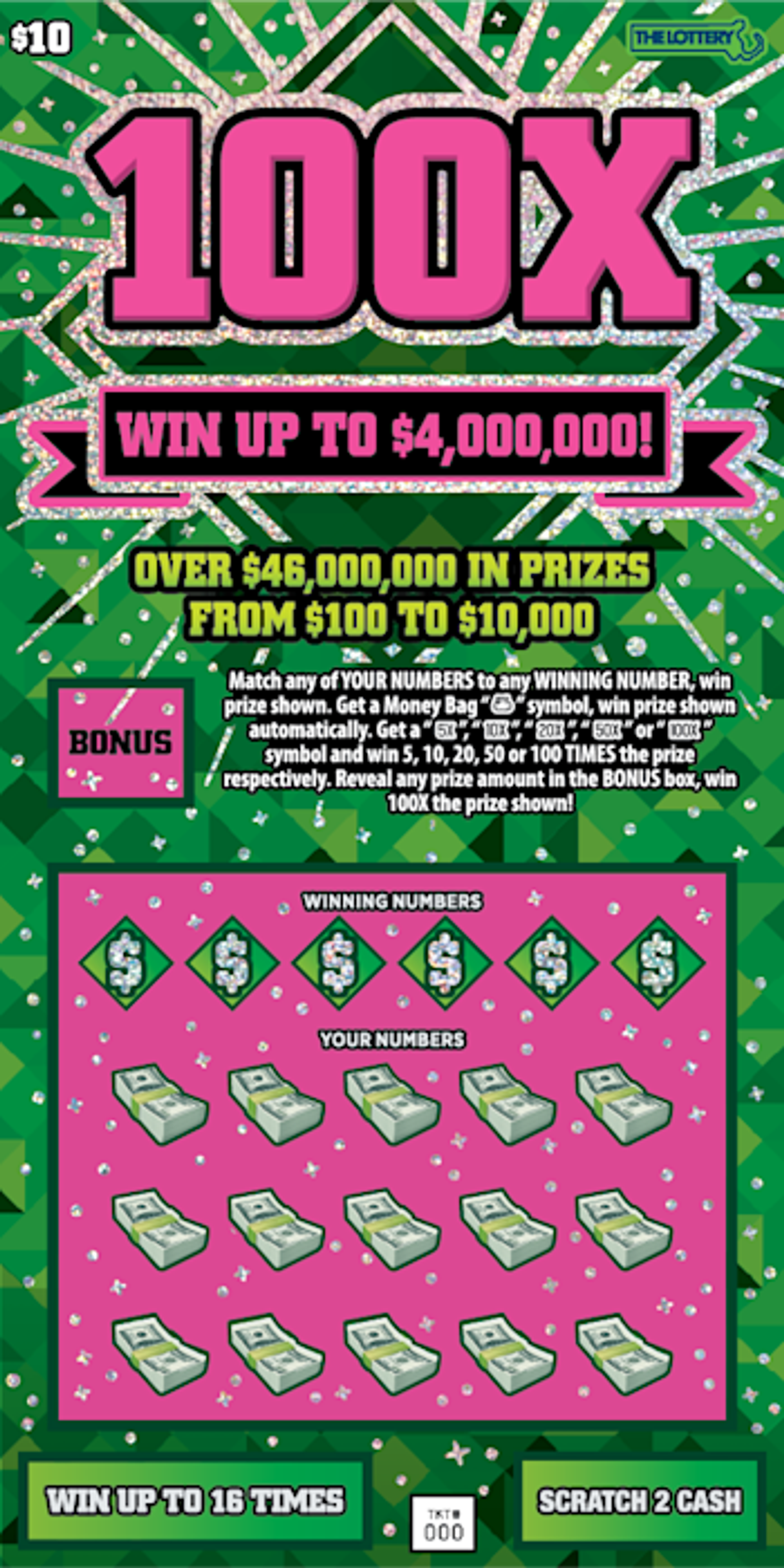100X Massachusetts scratch ticket