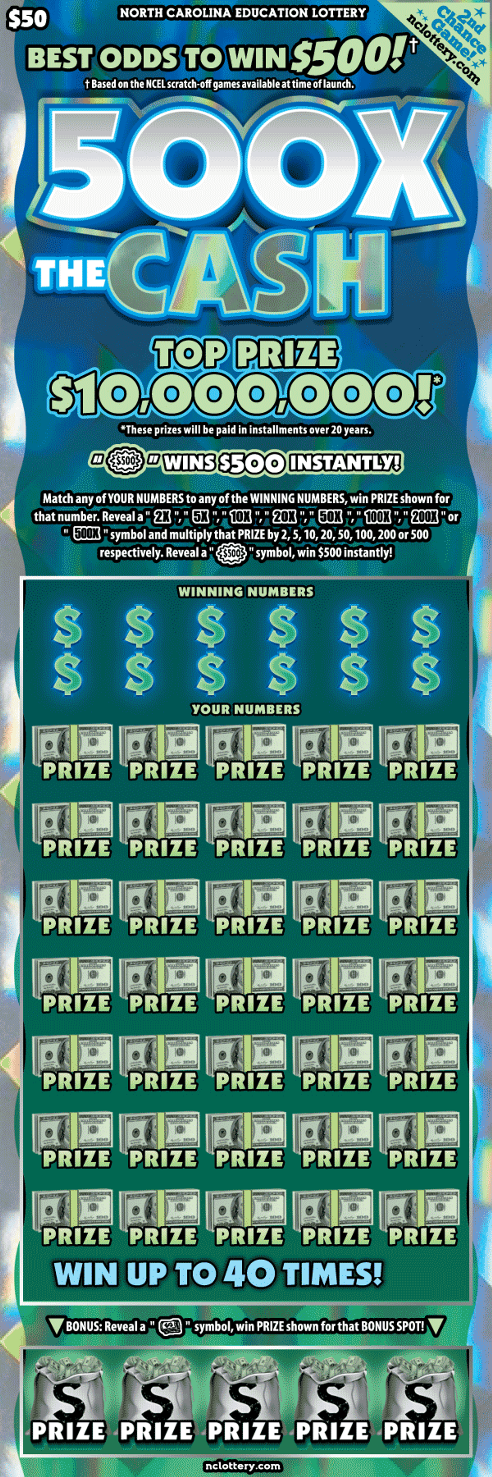 500X The Cash North Carolina Education Lottery scratch-off ticket