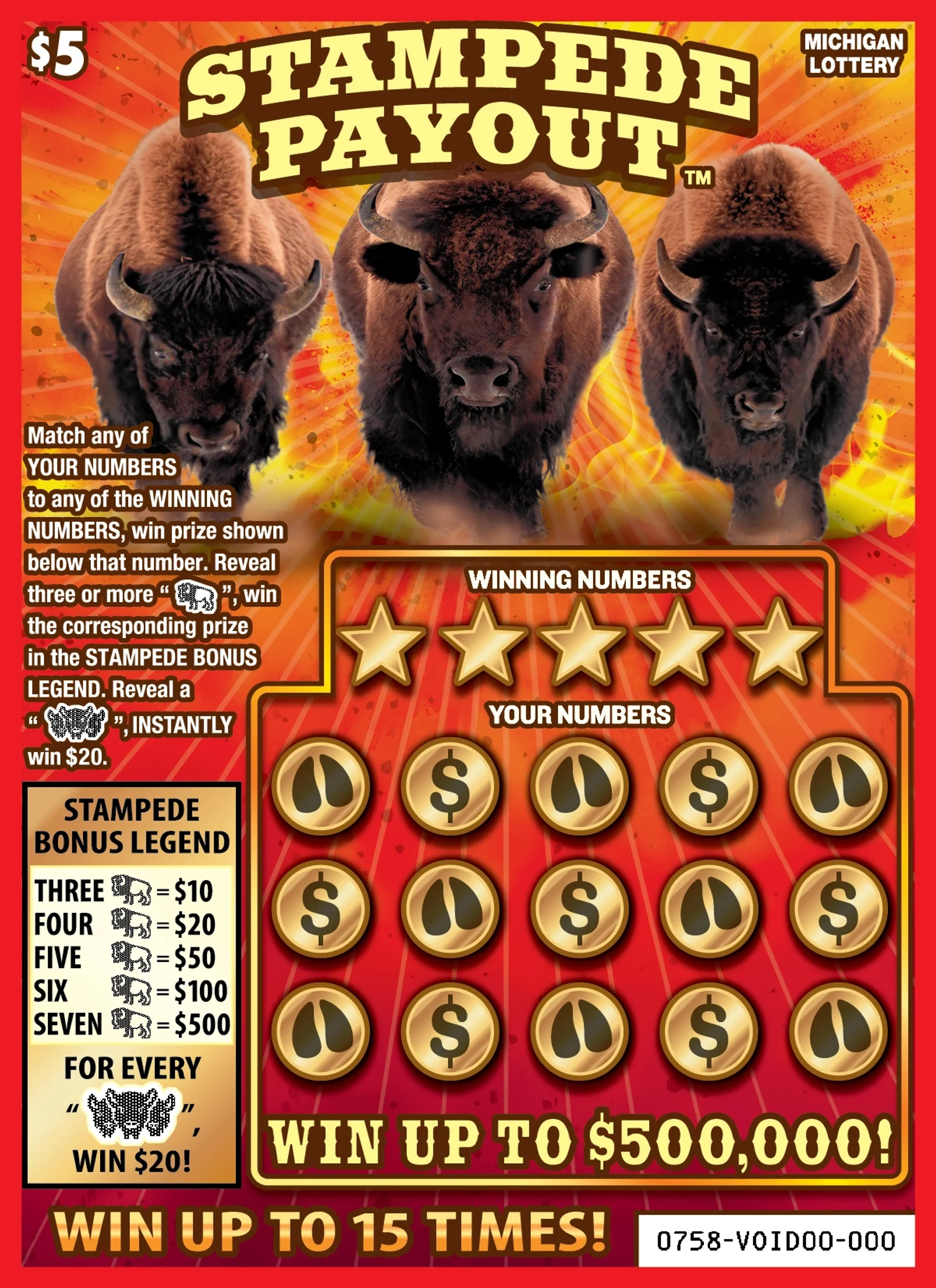 Stampede Payout Michigan Lottery scratch-off ticket