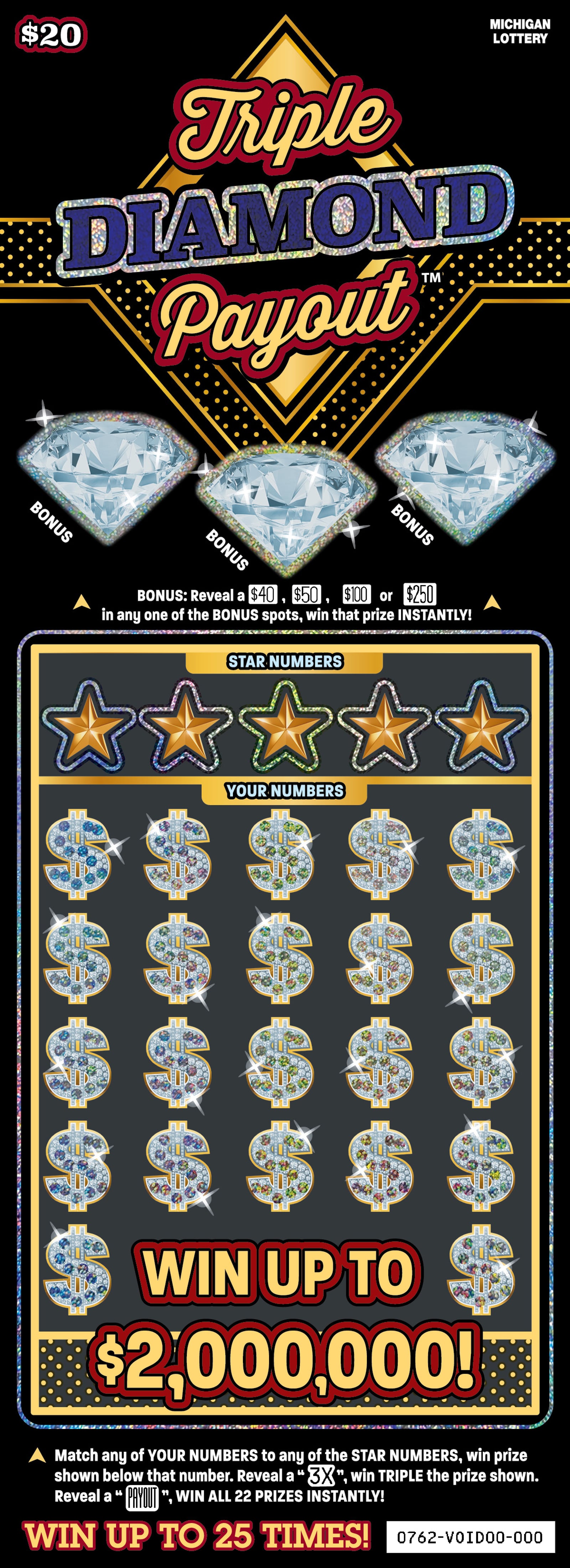 Triple Diamond Payout Michigan Lottery scratch-off ticket