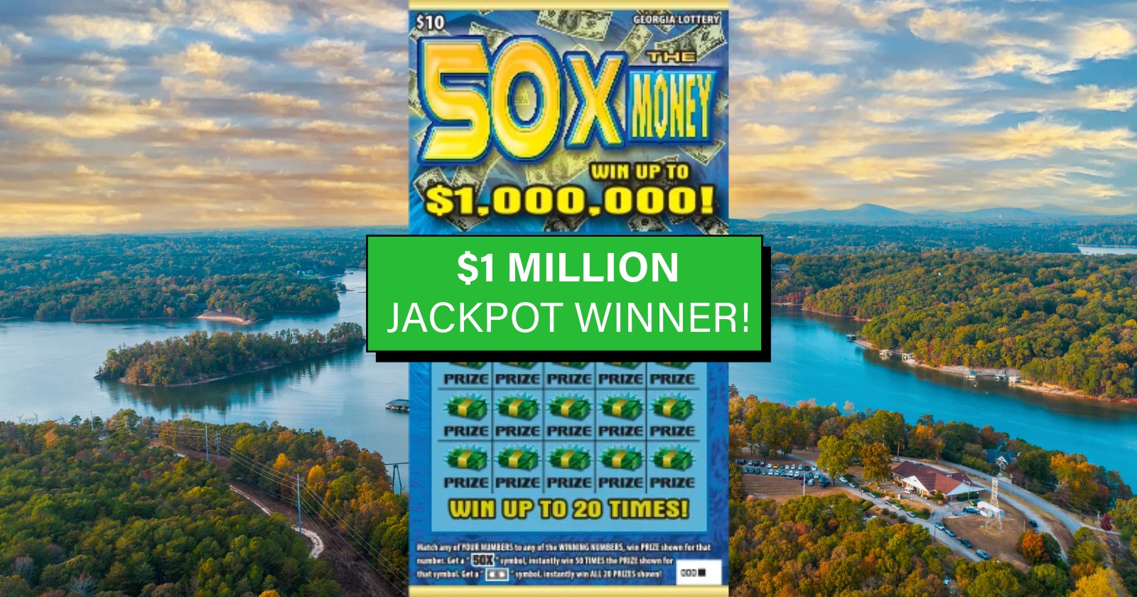 A $1 million 50X The Money ticket sold in Flowery Branch, Georgia