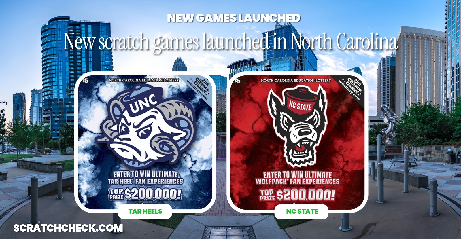 North Carolina launches new college scratch-offs, a $5 Tar Heels ticket and a $5 NC State ticket