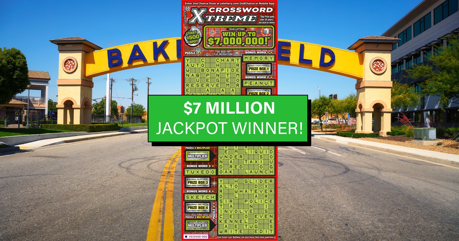 Seven California players split $24 million on two crossword scratchers, including one $7 million ticket win from Bakersfield