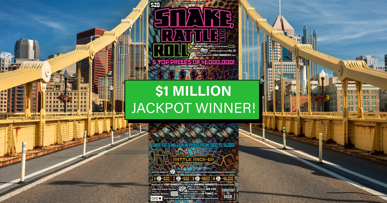 A $1 million "Snake, Rattle and Roll" ticket sold in Wilkins Township, Allegheny County's fourth big scratch-off win in two weeks